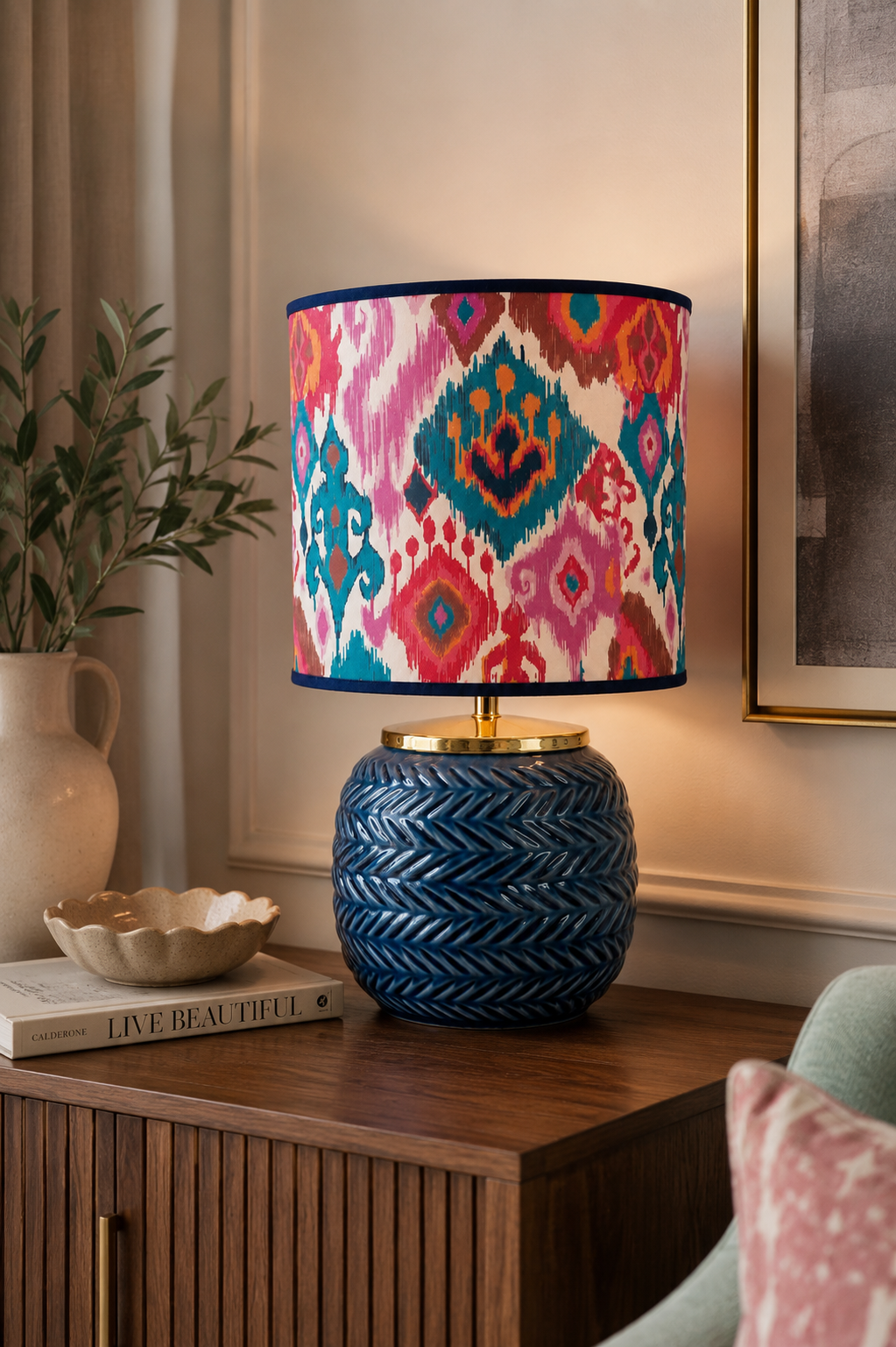 Pink & Teal Ikat Lampshade - Ø25 × H25 cm