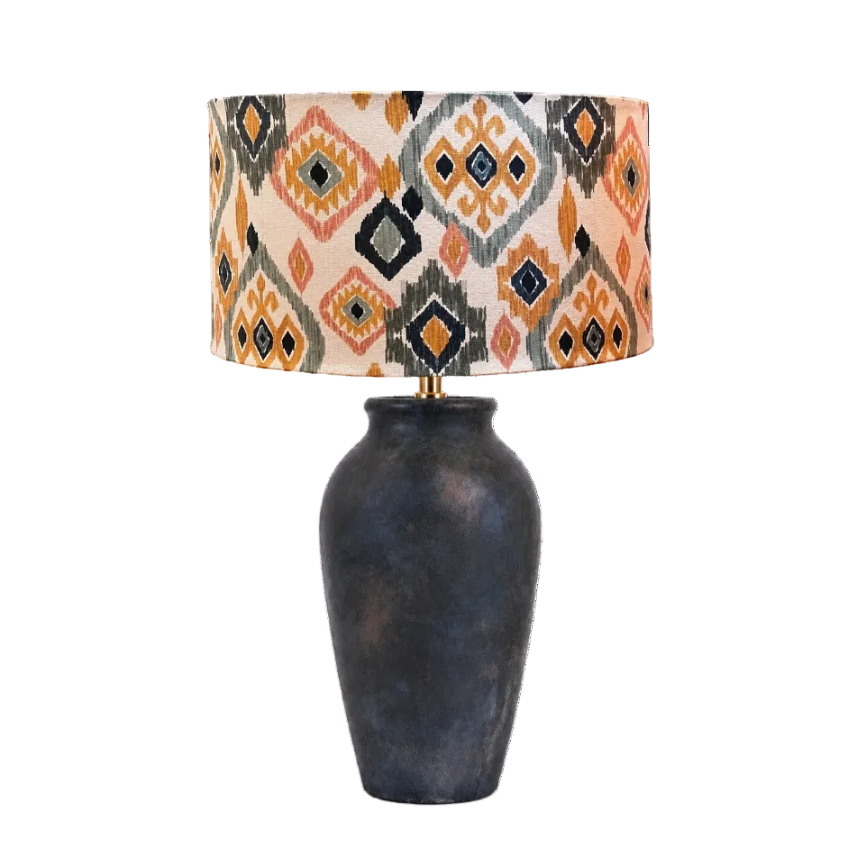 Colorful Ikat (Navy and Yellow) Handmade Lampshade - Ø33 × H20 cm