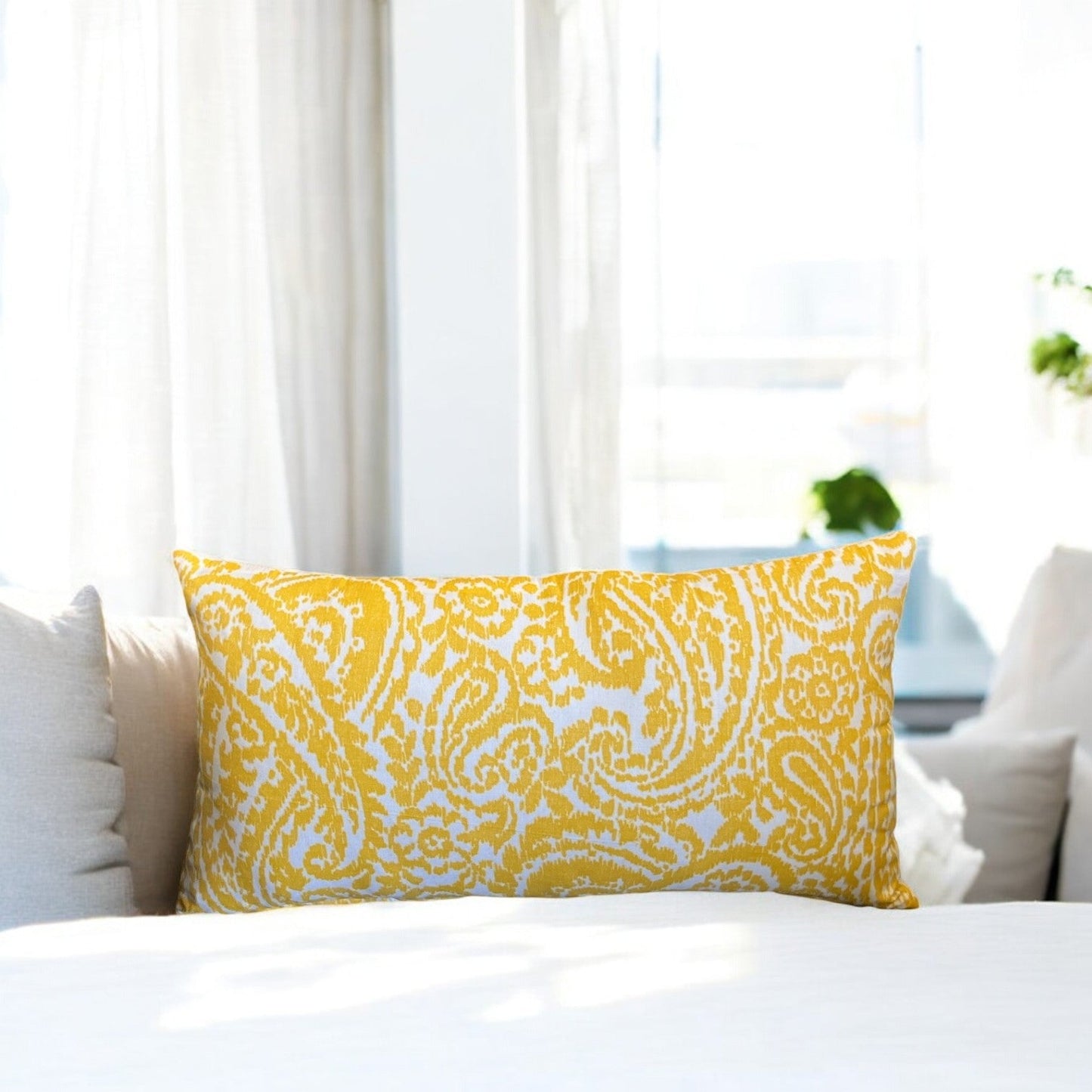 Yellow & white Paisley Cushion