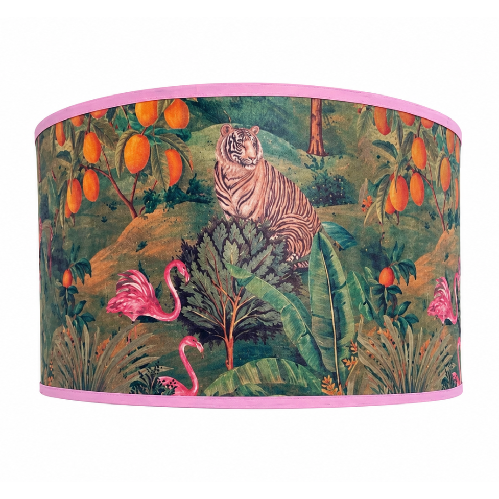 Colorful Jungle (green & pink) Handmade Lampshade - Ø33 × H20 cm