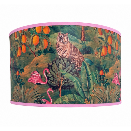 Colorful Jungle (green & pink) Handmade Lampshade - Ø33 × H20 cm
