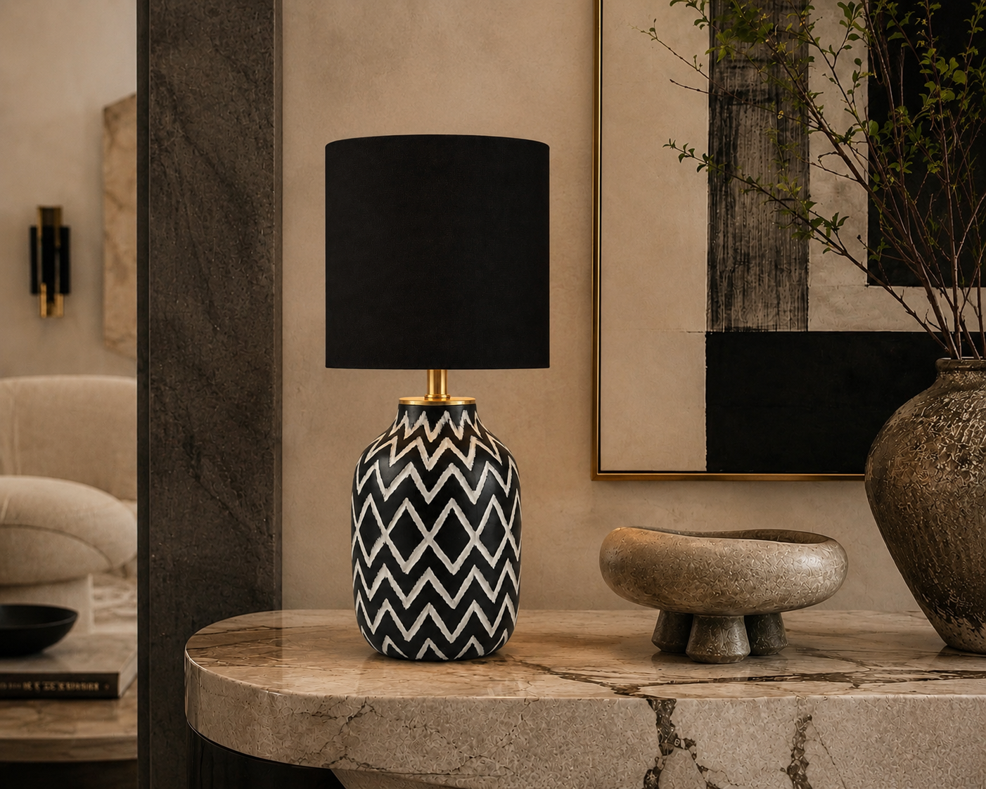 Black Handmade Lampshade - Ø25 × H25 cm