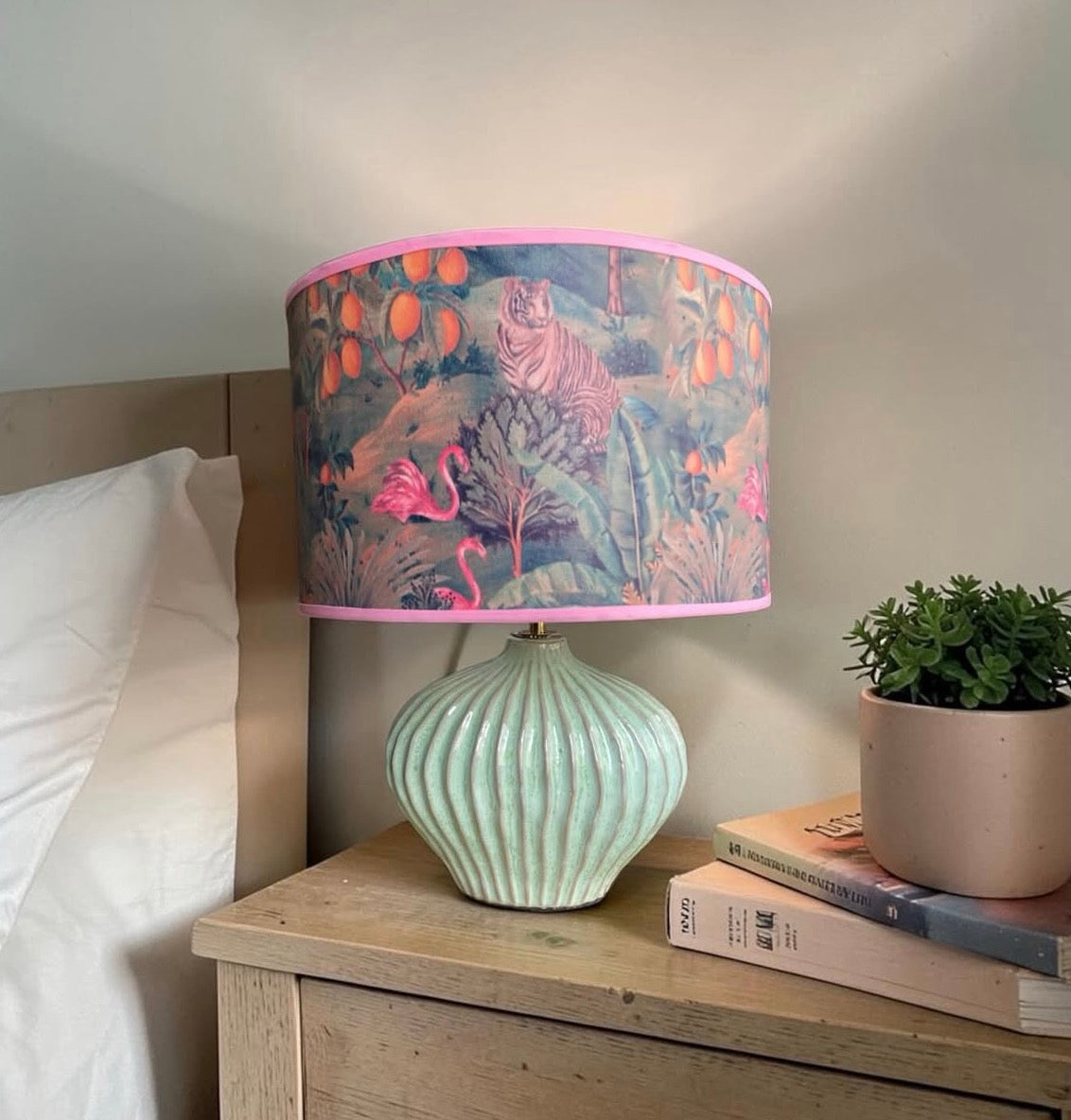 Colorful Jungle (green & pink) Handmade Lampshade - Ø33 × H20 cm
