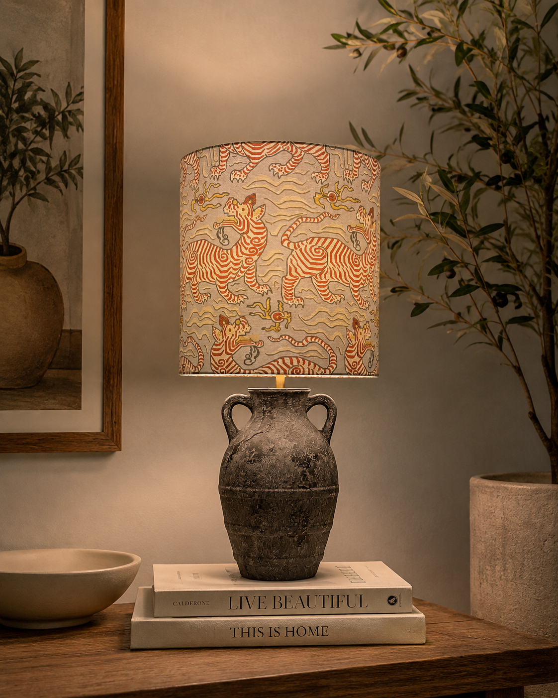 Baby Blue Tibet Tiger Handmade Lampshade - Ø25 × H25 cm
